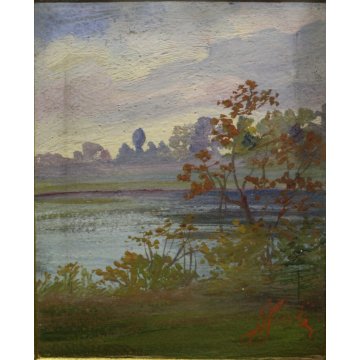 QUADRO DIPINTO OLIO BRISTOL Nicola Laurenti PAESAGGIO BRUGHIERA FIUME PRIMI '900