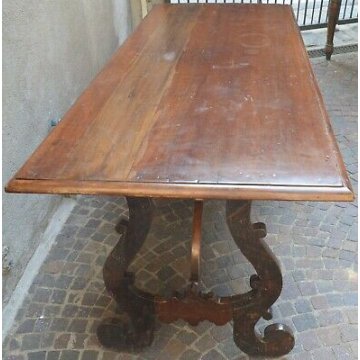 ANTICO TAVOLO FRATINO a LIRA legno NOCE EPOCA 800 cucina SALA TAVERNA OLD TABLE