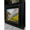 ANTICO QUADRO DIPINTO OLIO TAVOLA PAESAGGIO MONTANO BORGO A. Barbieri '800/'900