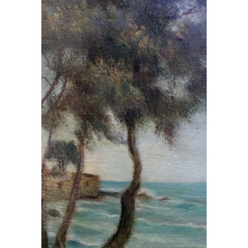 ANTICO DIPINTO G.Maldarelli OLIO TAVOLA MARINA PAESAGGIO MARE MOSSO ONDE '800