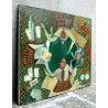 ANTICO QUADRO DIPINTO OLIO TELA Biancini PARTITA A CARTE FIGURE DONNE GIOCO 1964