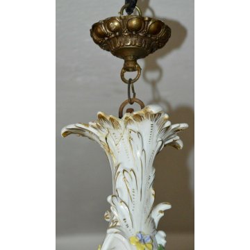 ANTICO LAMPADARIO CERAMICA Dresden DIPINTO EPOCA 800 OLD PORCELAIN CHANDELIER