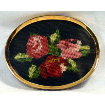 SPILLA MICRO MOSAICO MINIATURA PUNTO CROCE ROSE crosstitch CAMEO FLOREALE OVALE