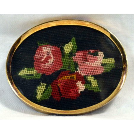 SPILLA MICRO MOSAICO MINIATURA PUNTO CROCE ROSE crosstitch CAMEO FLOREALE OVALE