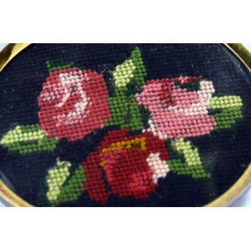 SPILLA MICRO MOSAICO MINIATURA PUNTO CROCE ROSE crosstitch CAMEO FLOREALE OVALE