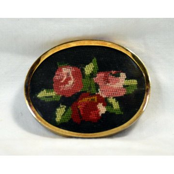 SPILLA MICRO MOSAICO MINIATURA PUNTO CROCE ROSE crosstitch CAMEO FLOREALE OVALE