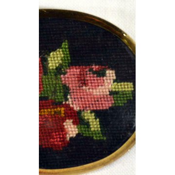 SPILLA MICRO MOSAICO MINIATURA PUNTO CROCE ROSE crosstitch CAMEO FLOREALE OVALE