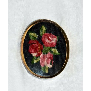 SPILLA MICRO MOSAICO MINIATURA PUNTO CROCE ROSE crosstitch CAMEO FLOREALE OVALE