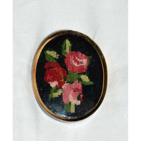 SPILLA MICRO MOSAICO MINIATURA PUNTO CROCE ROSE crosstitch CAMEO FLOREALE  OVALE