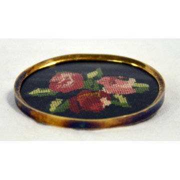 SPILLA MICRO MOSAICO MINIATURA PUNTO CROCE ROSE crosstitch CAMEO FLOREALE OVALE