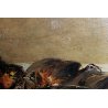 ANTICO QUADRO DIPINTO OLIO TELA FIRMATO NATURA MORTA CACCIAGIONE con UCCELLI