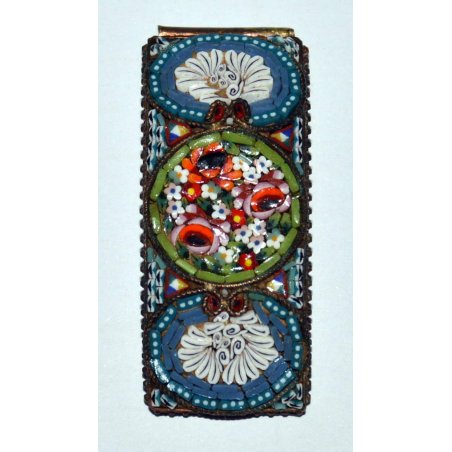 ANTICO MICRO MOSAICO CIONDOLO SPILLA FERMAGLIO pietre dure MINIATURA 3D FLOREALE