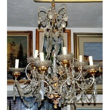 ANTICO LAMPADARIO Maria Teresa CRISTALLO Boemia 900 LEGNO ORO OLD HANGING LAMP