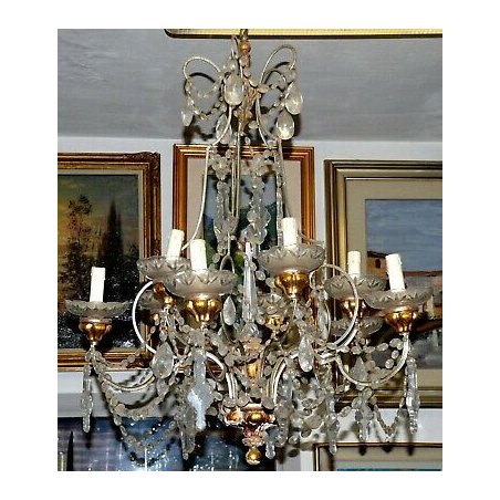 ANTICO LAMPADARIO Maria Teresa CRISTALLO Boemia 900 LEGNO ORO OLD HANGING LAMP