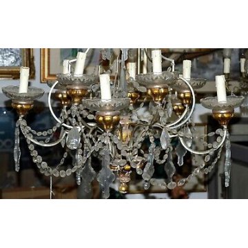 ANTICO LAMPADARIO Maria Teresa CRISTALLO Boemia 900 LEGNO ORO OLD HANGING LAMP