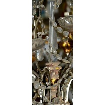 ANTICO LAMPADARIO Maria Teresa CRISTALLO Boemia 900 LEGNO ORO OLD HANGING LAMP