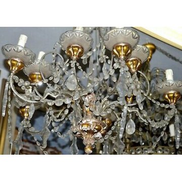 ANTICO LAMPADARIO Maria Teresa CRISTALLO Boemia 900 LEGNO ORO OLD HANGING LAMP
