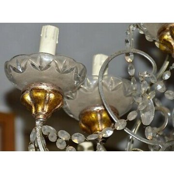 ANTICO LAMPADARIO Maria Teresa CRISTALLO Boemia 900 LEGNO ORO OLD HANGING LAMP