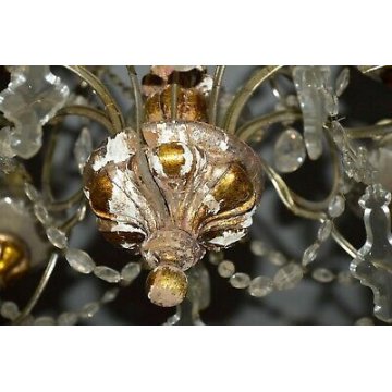 ANTICO LAMPADARIO Maria Teresa CRISTALLO Boemia 900 LEGNO ORO OLD HANGING LAMP