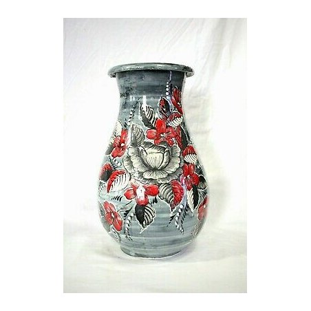 VASO Turi D'ALBISSOLA CERAMICA SMALTATA FIORI GRIGIO STRIATO ROSSO NERO POTTERY