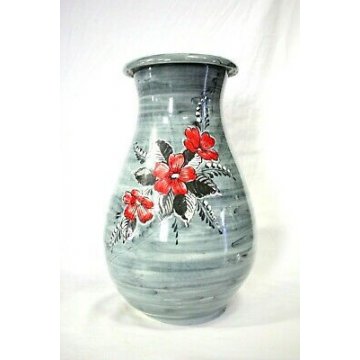 VASO Turi D'ALBISSOLA CERAMICA SMALTATA FIORI GRIGIO STRIATO ROSSO NERO POTTERY