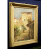 ANTICO QUADRO DIPINTO G. Cavasanti OLIO TAVOLA META'900 CASCINA CORTILE CORNICE