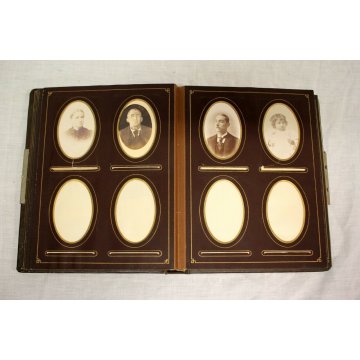 ANTICO ALBUM FOTOGRAFICO LIBERTY in PELLE  FAMILY PHOTO ALBUM BROWN LEATHER 1889