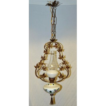 ANTICA LAMPADA epoca 900 LAMPADARIO Liberty VETRO CERAMICA DIPINTO HANGING LAMP