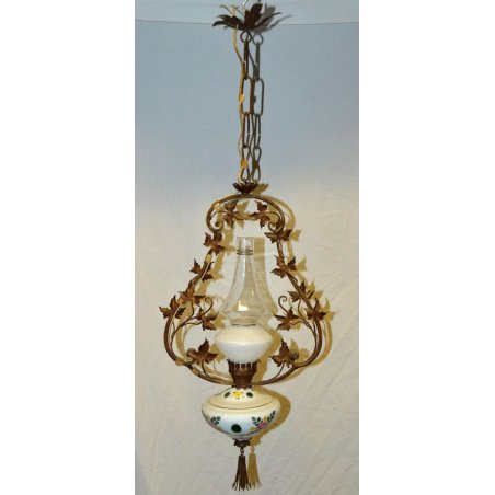 ANTICA LAMPADA epoca 900 LAMPADARIO Liberty VETRO CERAMICA DIPINTO HANGING LAMP