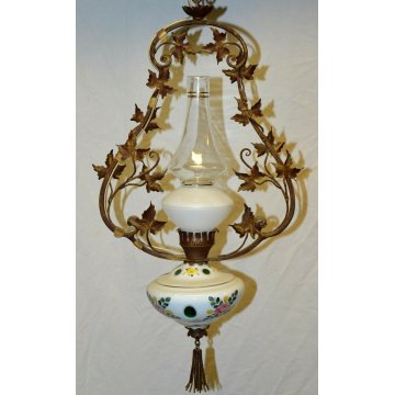 ANTICA LAMPADA epoca 900 LAMPADARIO Liberty VETRO CERAMICA DIPINTO HANGING LAMP