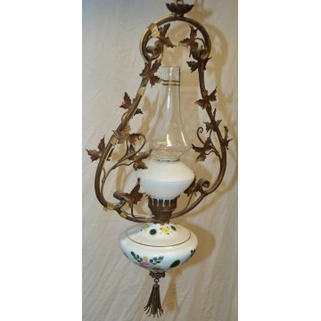 ANTICA LAMPADA epoca 900 LAMPADARIO Liberty VETRO CERAMICA DIPINTO HANGING LAMP