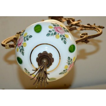 ANTICA LAMPADA epoca 900 LAMPADARIO Liberty VETRO CERAMICA DIPINTO HANGING LAMP