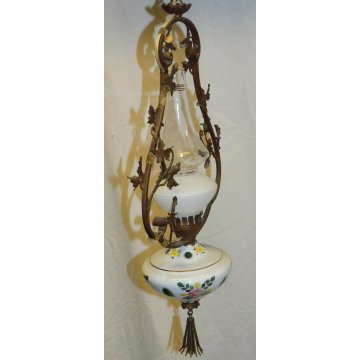 ANTICA LAMPADA epoca 900 LAMPADARIO Liberty VETRO CERAMICA DIPINTO HANGING LAMP