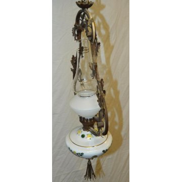 ANTICA LAMPADA epoca 900 LAMPADARIO Liberty VETRO CERAMICA DIPINTO HANGING LAMP