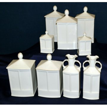 9pz SET ANTICHI ALBARELLI CUCINA PORTASPEZIE BARATTOLI CERAMICA CECOSLOVACCHIA 