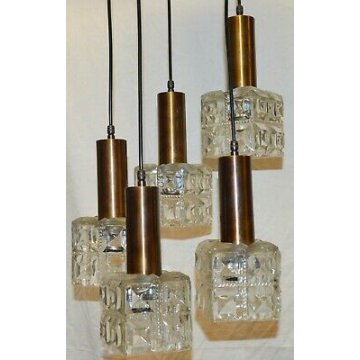 ANTICO LAMPADARIO CASCATA VETRO 1970 DESIGN Stilnovo LAMPADA OLD HANGING LAMP