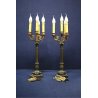 COPPIA ANTICO CANDELABRO ANTIMONIO OTTONE DORATO IMPERO fine '800 ELETTRIFICATO