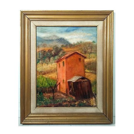 QUADRO SILVANO CASELLI FIRMATO PAESAGGIO CASA CAMPAGNA DIPINTO OLIO EPOCA ITALIA
