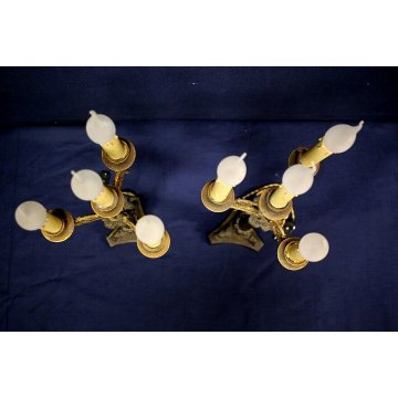 COPPIA ANTICO CANDELABRO ANTIMONIO OTTONE DORATO IMPERO fine '800 ELETTRIFICATO