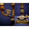 COPPIA ANTICO CANDELABRO ANTIMONIO OTTONE DORATO IMPERO fine '800 ELETTRIFICATO