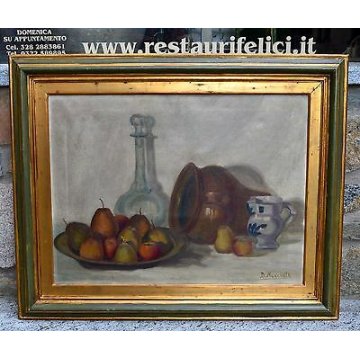 ANTICO QUADRO DIPINTO Marchetti NATURA MORTA FRUTTA VASO BOTTIGLIA OLD PAINTING