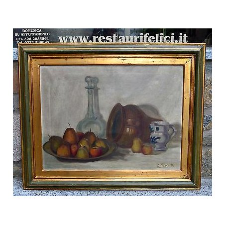 ANTICO QUADRO DIPINTO Marchetti NATURA MORTA FRUTTA VASO BOTTIGLIA OLD PAINTING