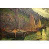 ANTICO QUADRO DIPINTO OLIO TELA Pino Pessina Da Castanedo PAESAGGIO LAGO ORTA 