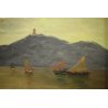ANTICO QUADRO DIPINTO OLIO TELA Pino Pessina Da Castanedo PAESAGGIO LAGO ORTA 