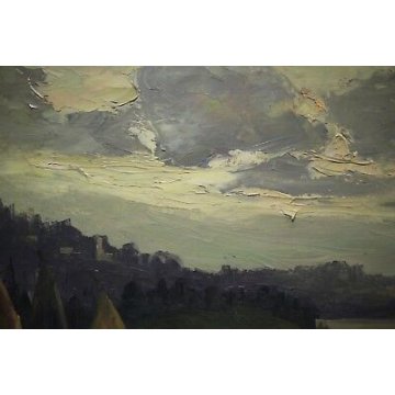 ANTICO QUADRO DIPINTO OLIO TELA Pino Pessina Da Castanedo PAESAGGIO LAGO ORTA 