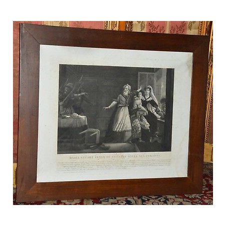 ANTICO QUADRO LITOGRAFIA Maria Stuart REGINA SCOZIA INCISIONE 800 D. Landini ART