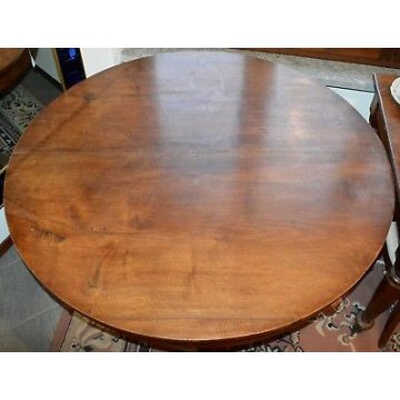 GRANDE ANTICO TAVOLO IMPERO ROTONDO ø140 legno NOCE allungabile EPOCA 800 TABLE