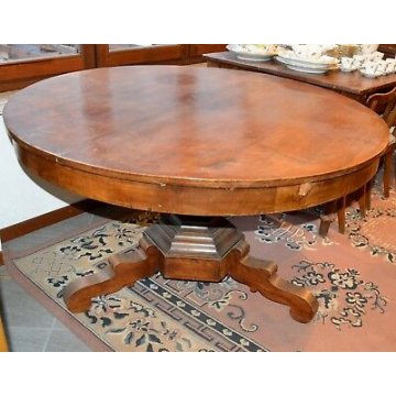 GRANDE ANTICO TAVOLO IMPERO ROTONDO ø140 legno NOCE allungabile EPOCA 800 TABLE