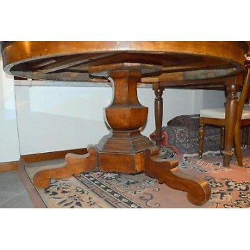 GRANDE ANTICO TAVOLO IMPERO ROTONDO ø140 legno NOCE allungabile EPOCA 800 TABLE