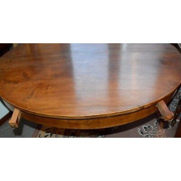 GRANDE ANTICO TAVOLO IMPERO ROTONDO ø140 legno NOCE allungabile EPOCA 800 TABLE